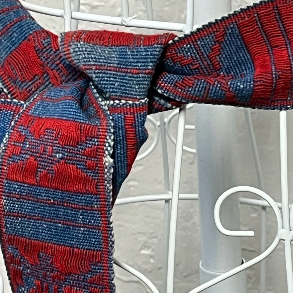 Vintage Red and Denim Blue Women's Tapestry Tie Belt